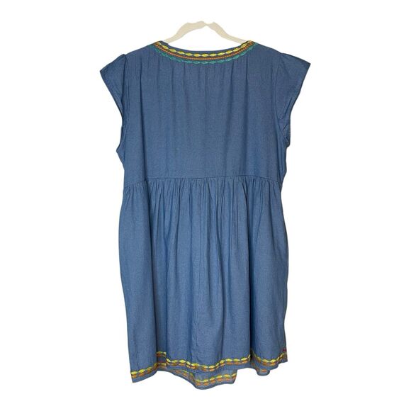 Savanna Jane Women’s Large Chambray Boho Dress Embroidered Geometric Y2K - Picture 7 of 9